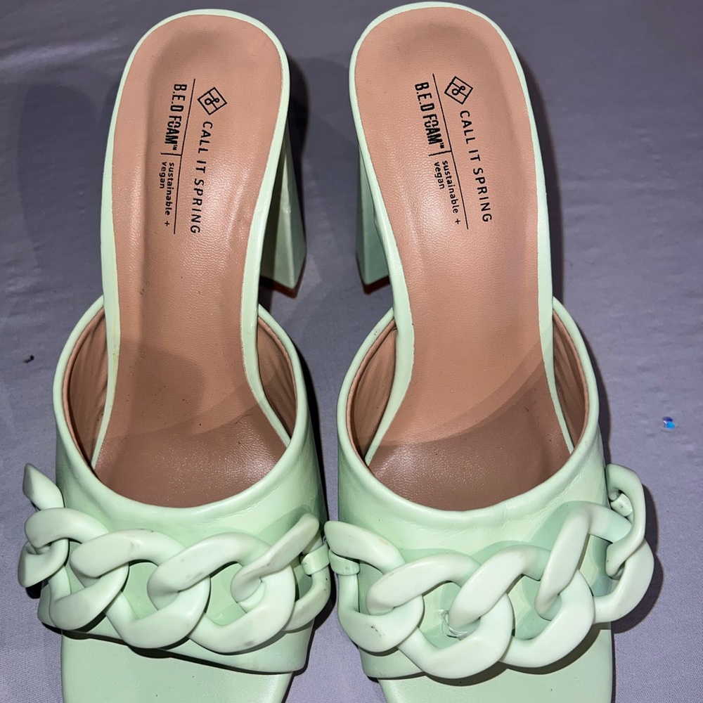 Call It Spring Mint Green Chain Mules - Picture 2 of 5